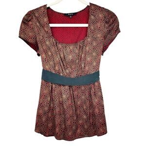 Express Womens Y2K Silk‎ Blend Animal Print Square Neck Babydoll Blouse Size XS